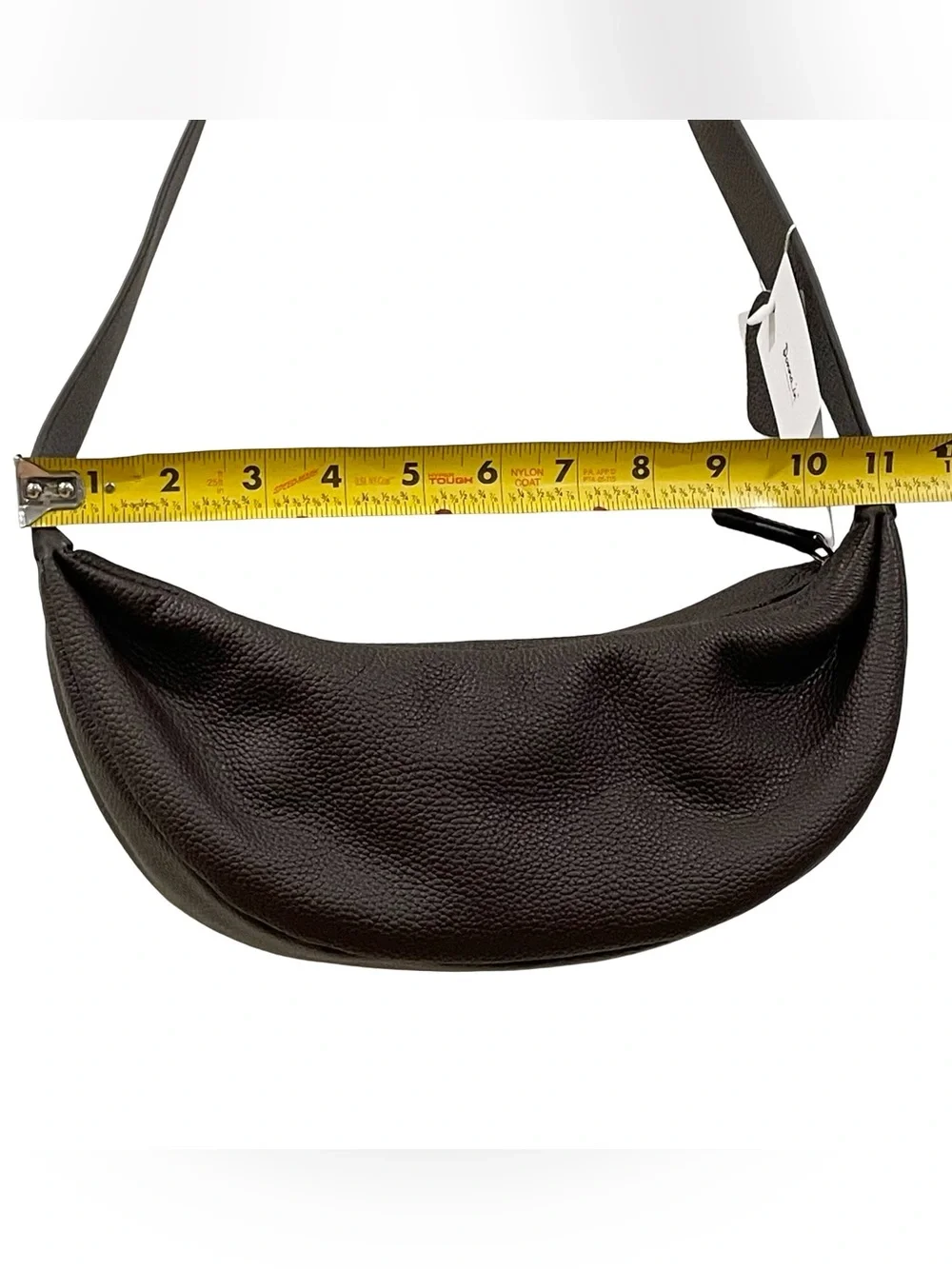 Leather Crescent Shoulder Bag in Dark Brown - Donnain